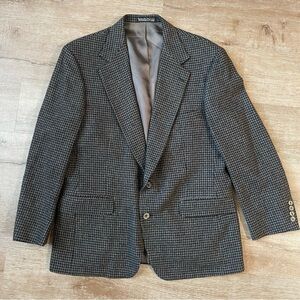 Vintage Nordstrom 100% wool Men Gray houndstooth old money preppy Blazer 43S